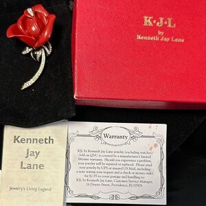 123- Kenneth Jay Lane Red and Silver Rose Brooch